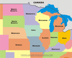 Map of the midwestern states