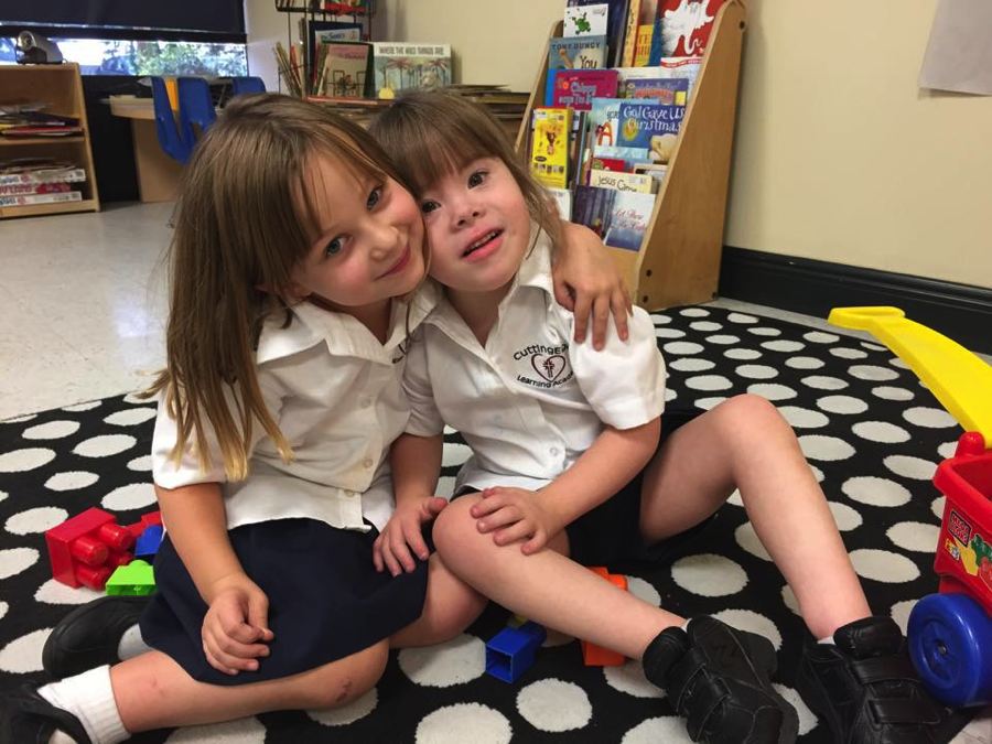 Lucy (left) and friend in Kindergarten at The Cutting Edge Learning Academy in Valrico, Florida.